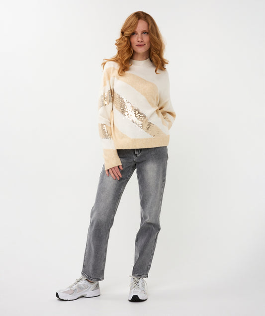 Trui Esqualo diagonal sequins - Off white/sand