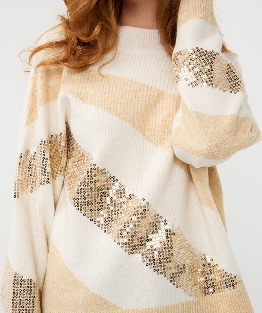Trui Esqualo diagonal sequins - Off white/sand