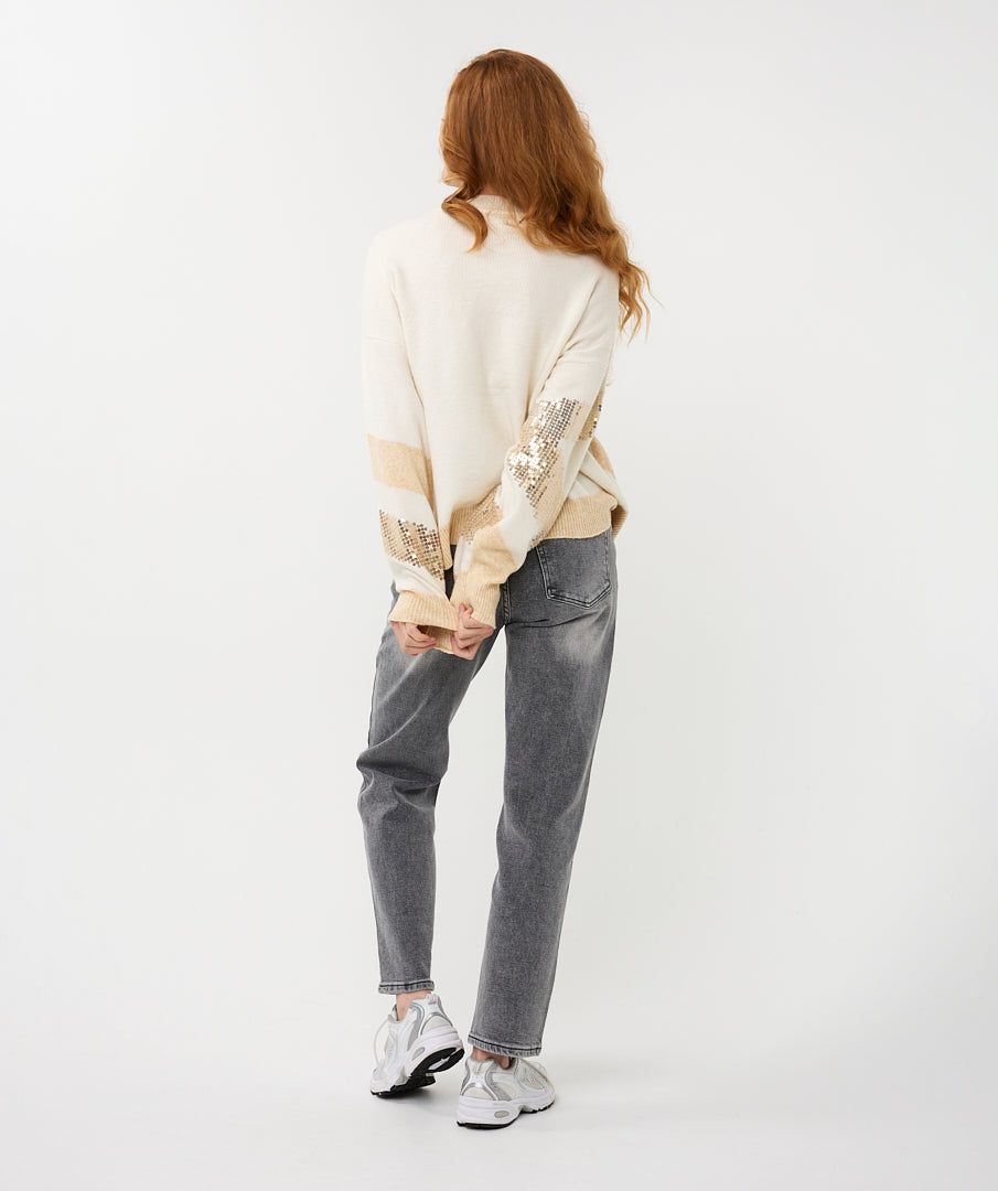 Trui Esqualo diagonal sequins - Off white/sand