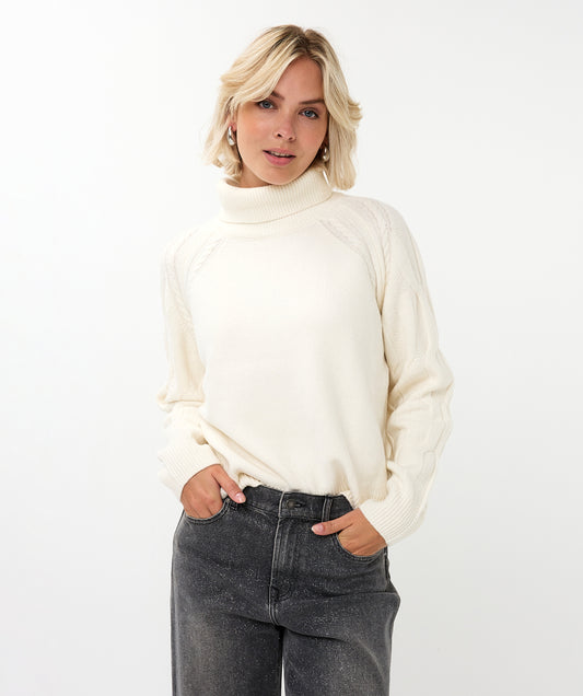Trui Esqualo raglan cable sleeve - Off white
