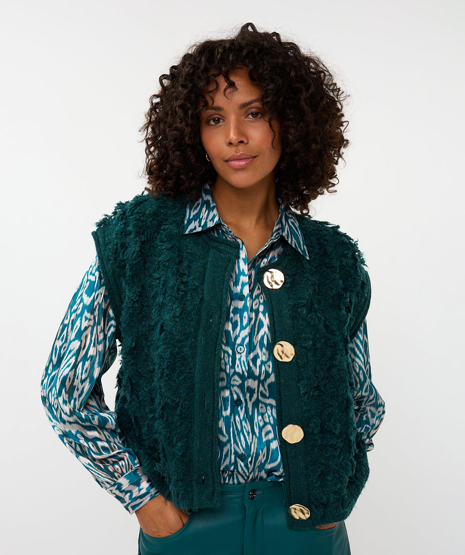 Cardigan Esqualo fringes big buttons - Teal