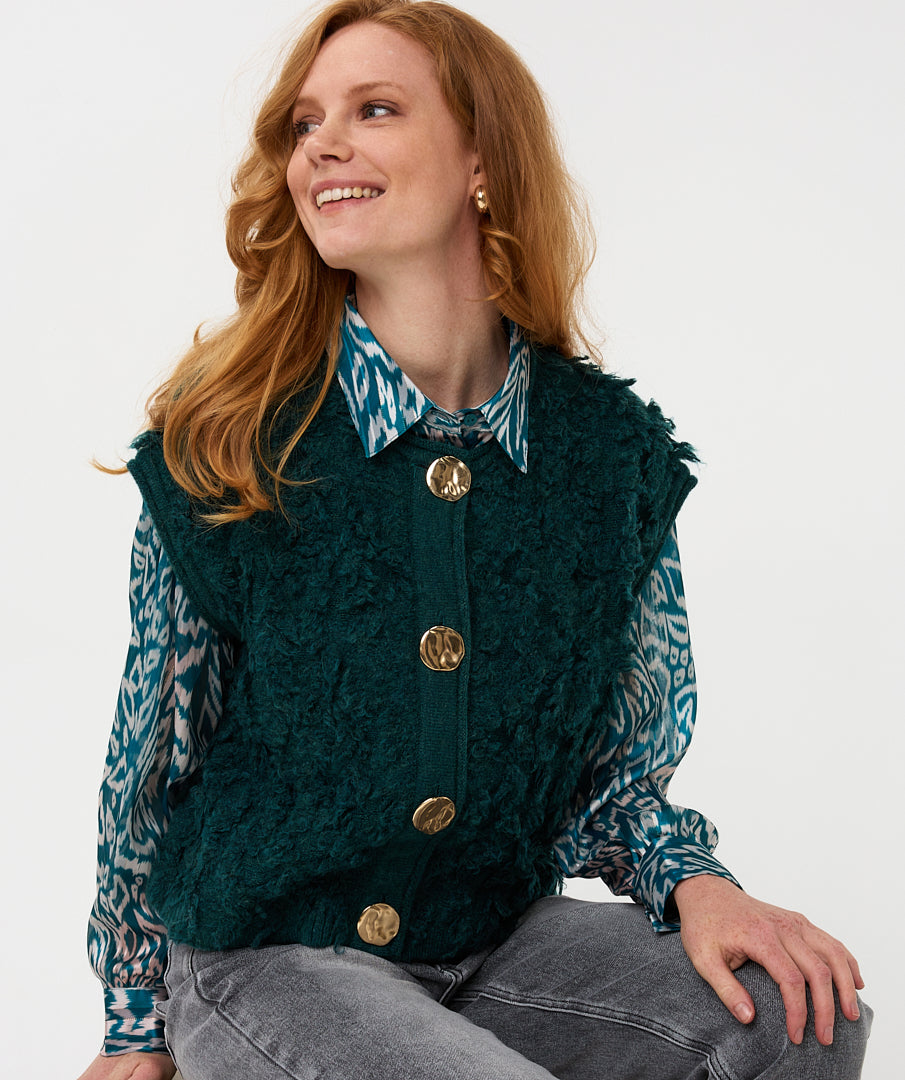Cardigan Esqualo fringes big buttons - Teal