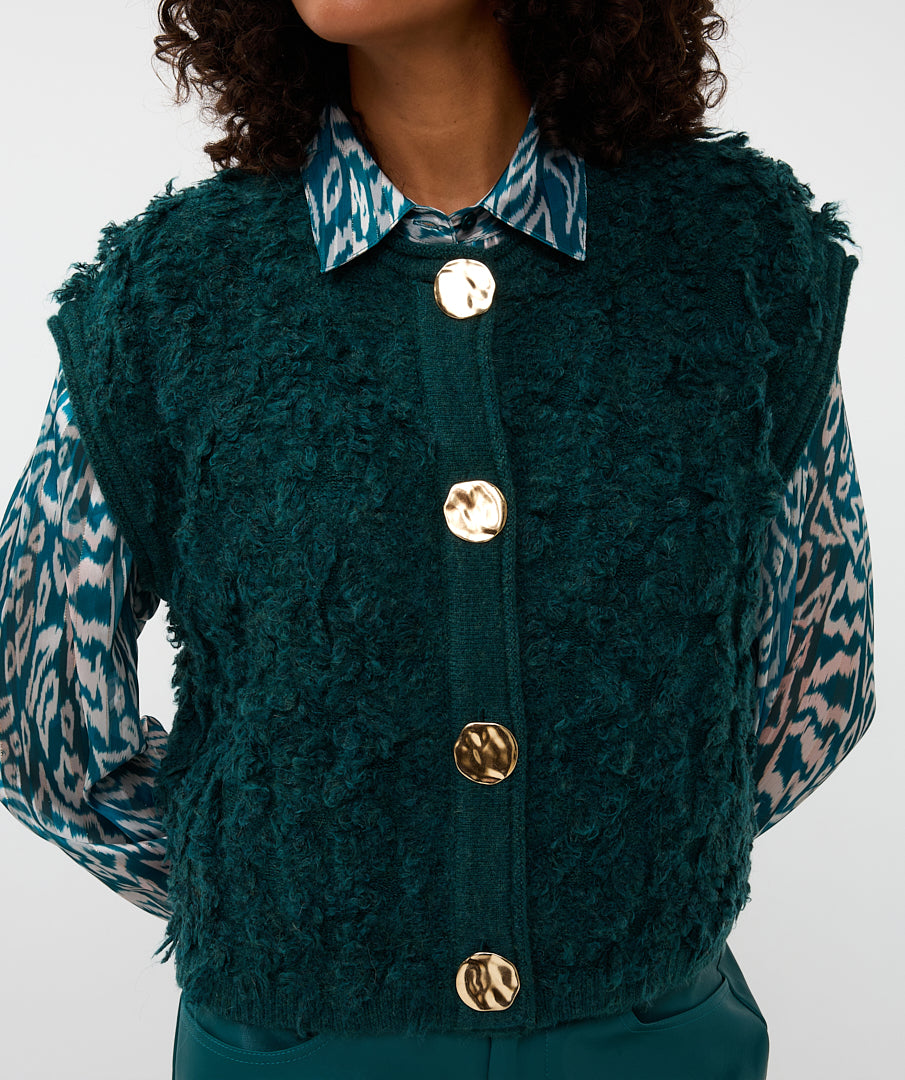 Cardigan Esqualo fringes big buttons - Teal
