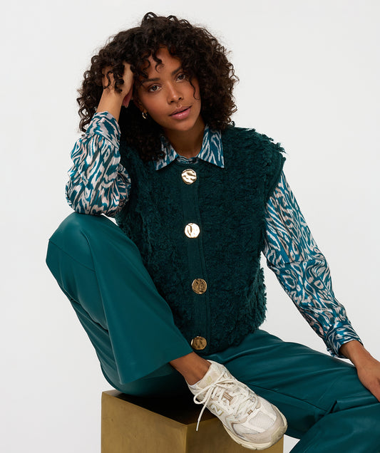 Cardigan Esqualo fringes big buttons - Teal
