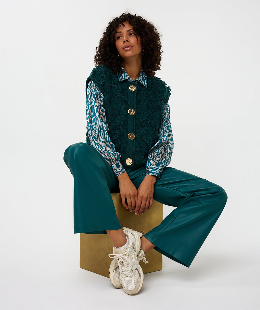 Cardigan Esqualo fringes big buttons - Teal