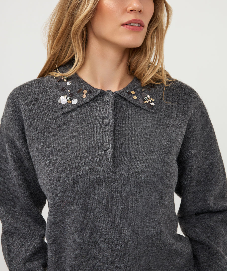 Polotrui Esqualo beaded collar - Charcoal