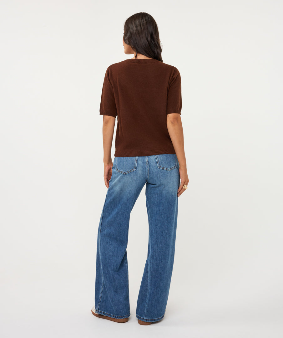 Pull Esqualo s/slve 3D flowers - Coffee
