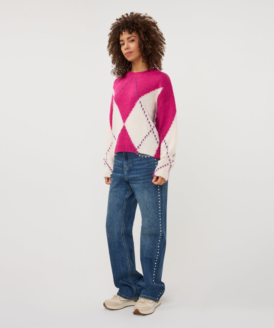 Trui Esqualo big argyle - Berry