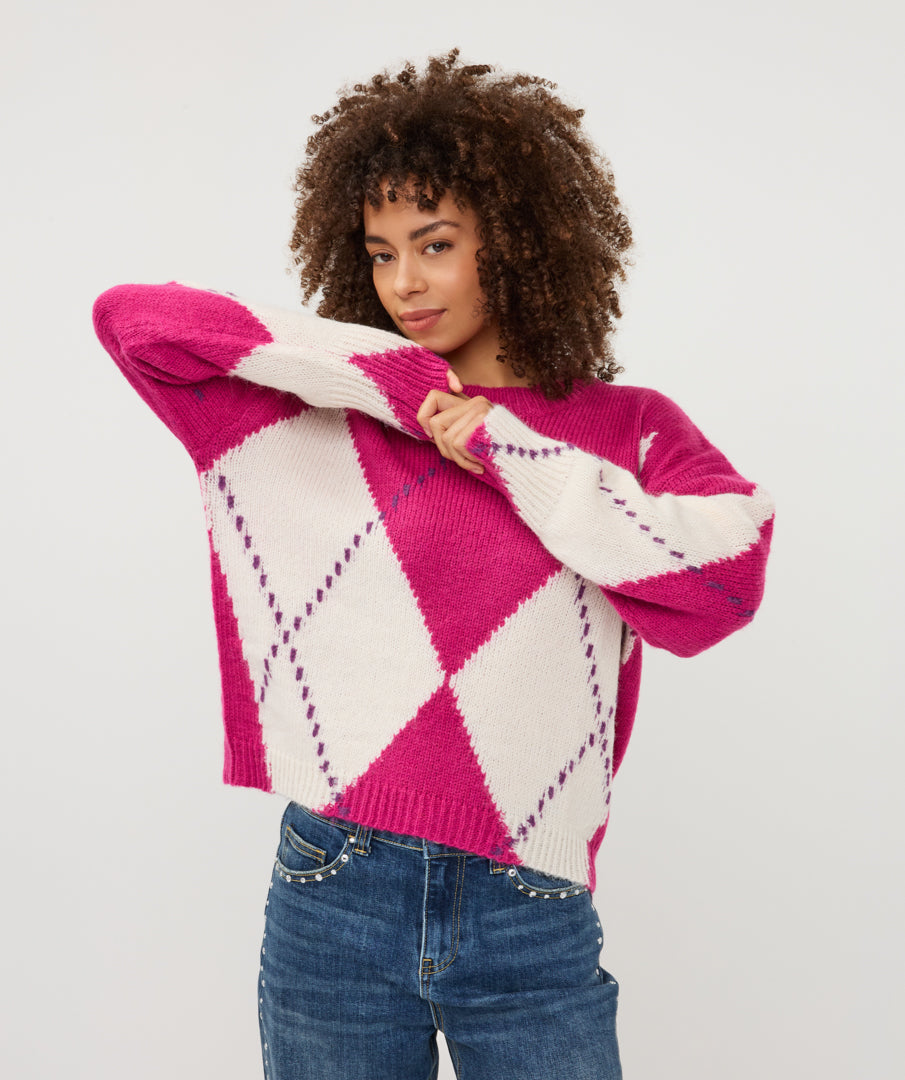 Trui Esqualo big argyle - Berry