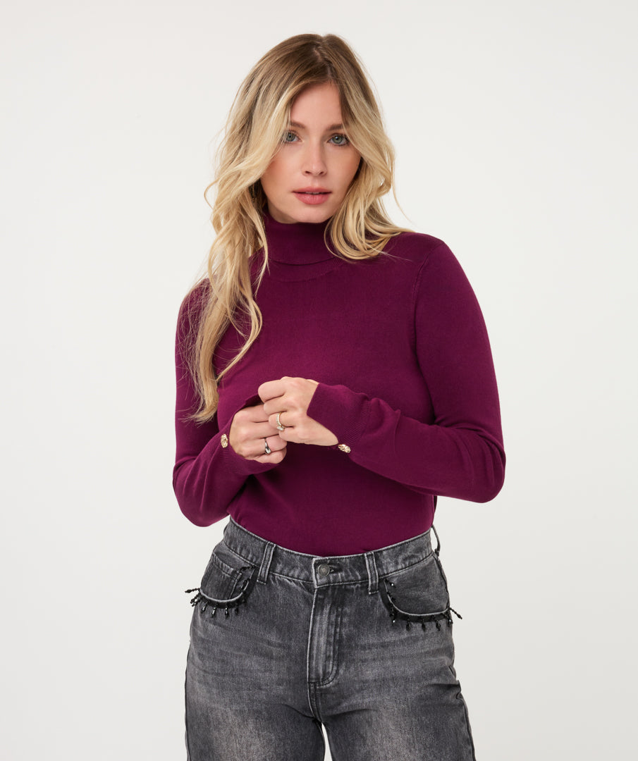 Koltrui Esqualo sleeve detail basic knit - Beet