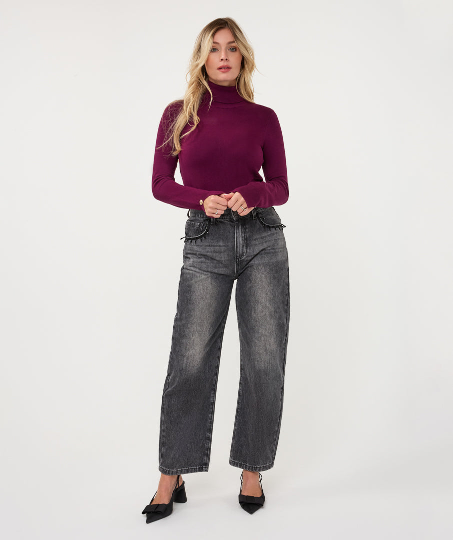 Koltrui Esqualo sleeve detail basic knit - Beet