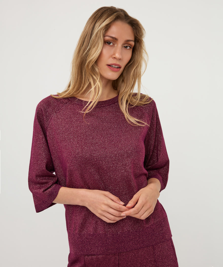 Pull Esqualo raglan lurex knit - Beet