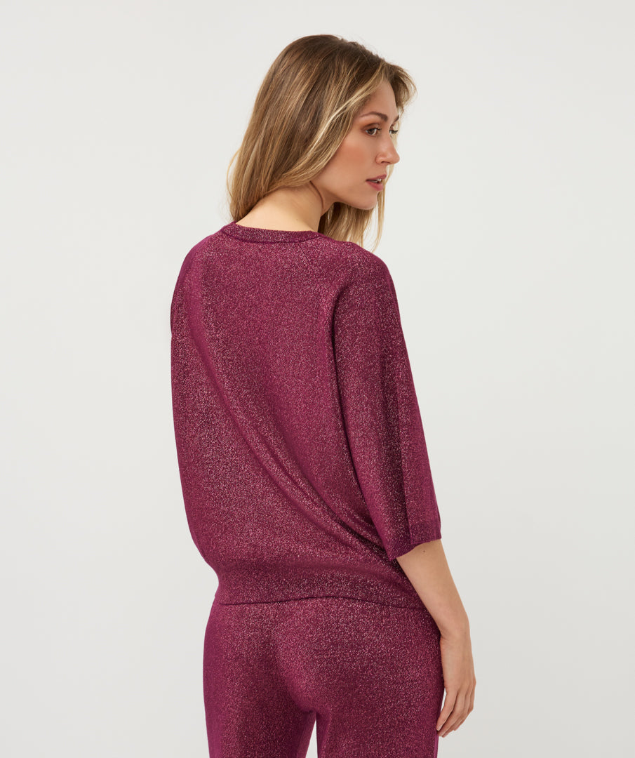 Pull Esqualo raglan lurex knit - Beet