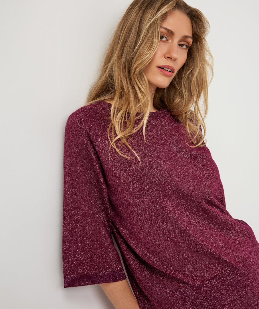 Pull Esqualo raglan lurex knit - Beet