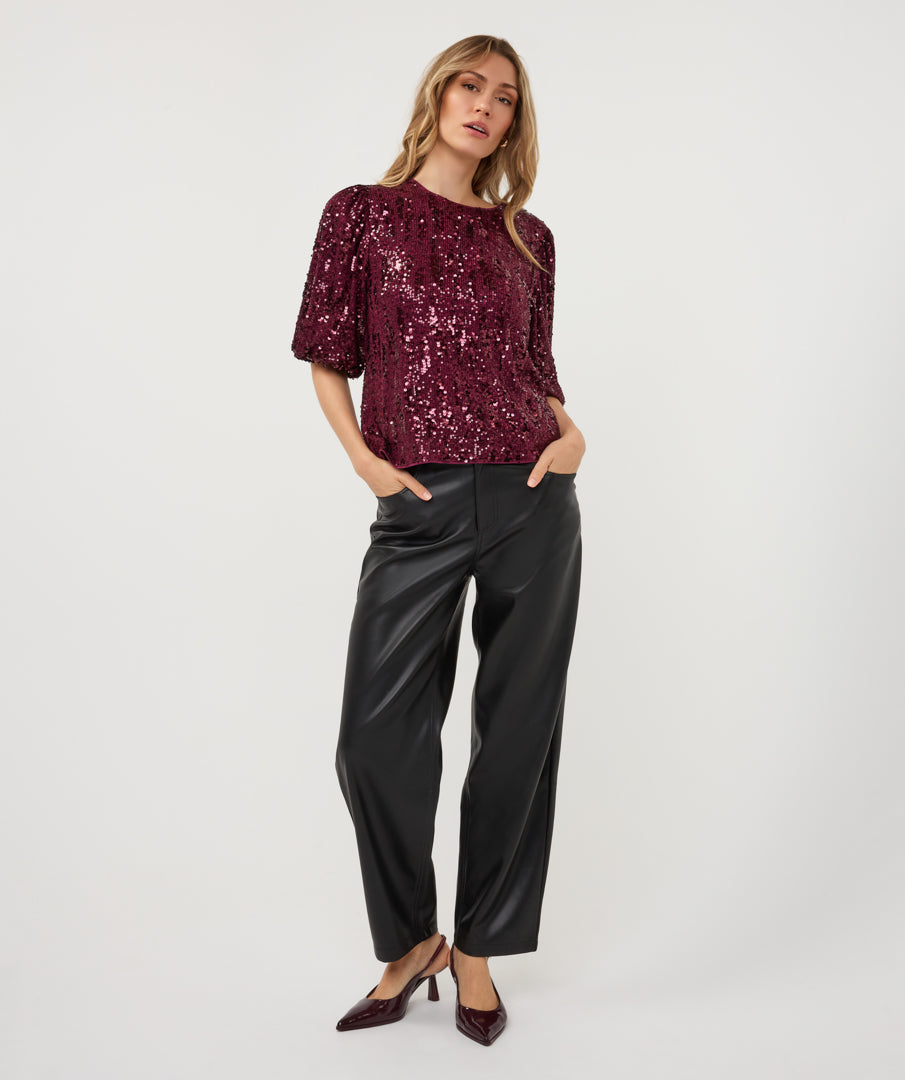 Top Esqualo balloon sleeve sequins - Beet
