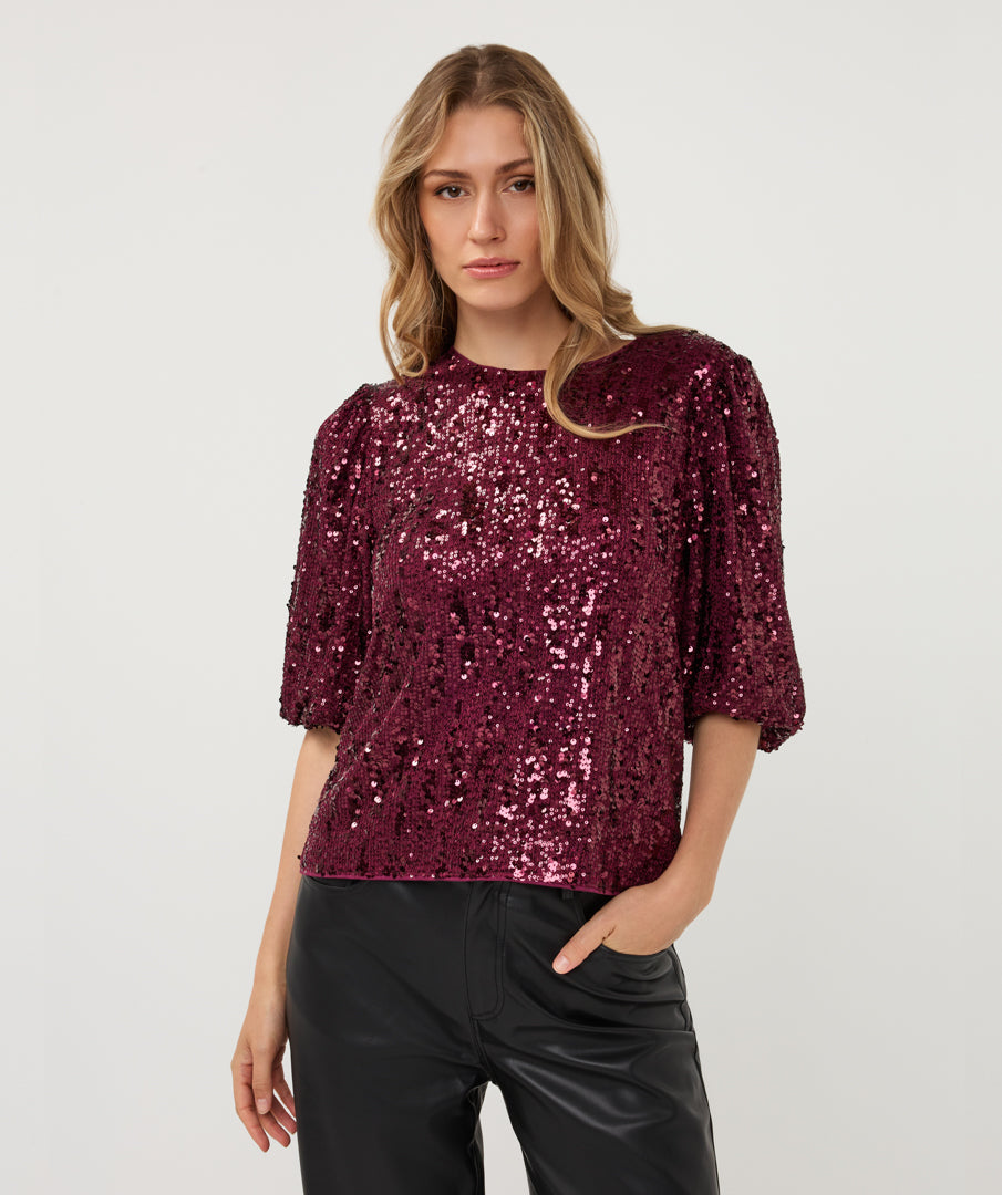 Top Esqualo balloon sleeve sequins - Beet