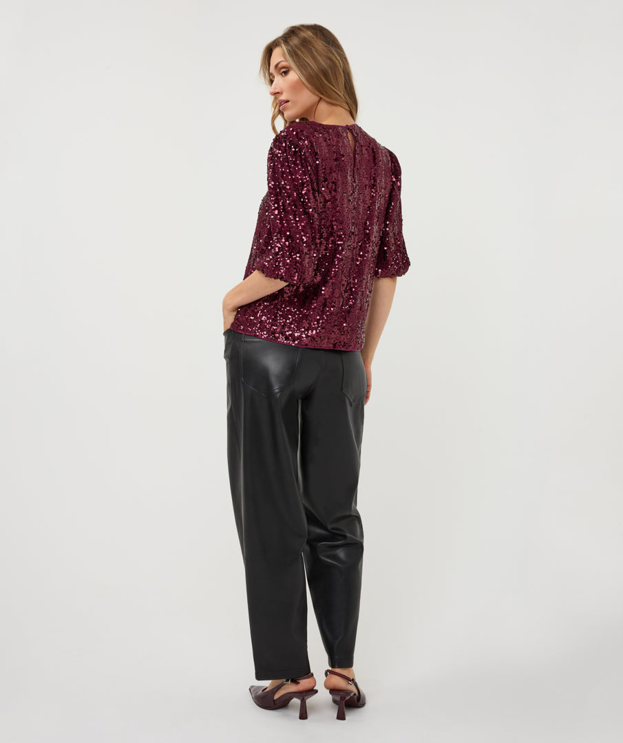 Top Esqualo balloon sleeve sequins - Beet