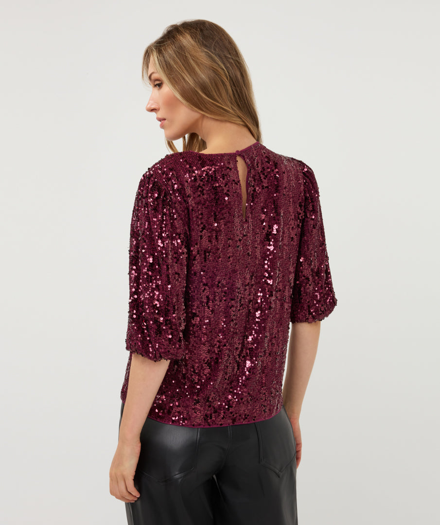 Top Esqualo balloon sleeve sequins - Beet