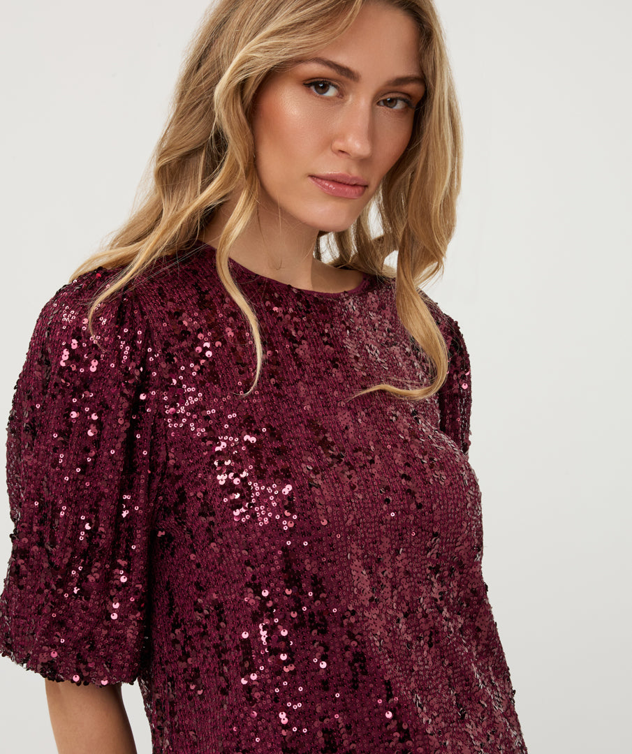 Top Esqualo balloon sleeve sequins - Beet