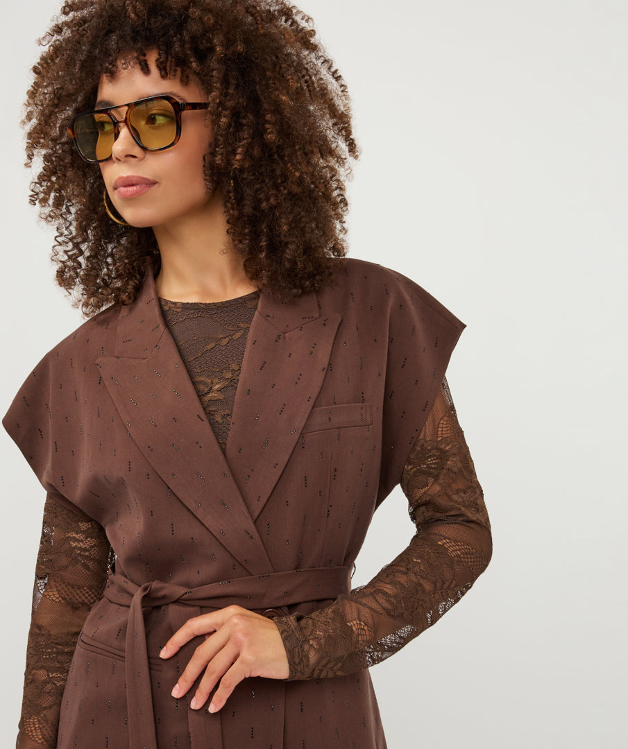 Top Esqualo l/slve lace - Coffee