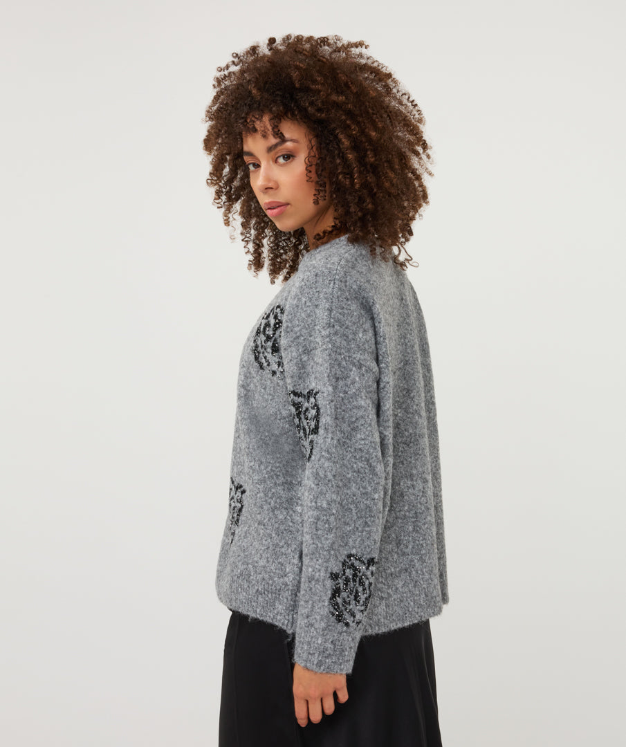 Trui Esqualo sequin flowers - Grey melange