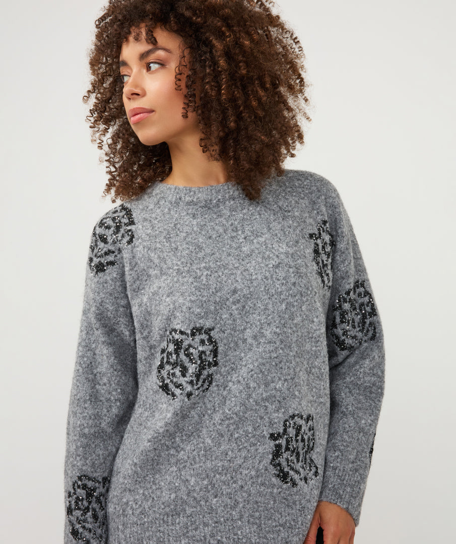 Trui Esqualo sequin flowers - Grey melange