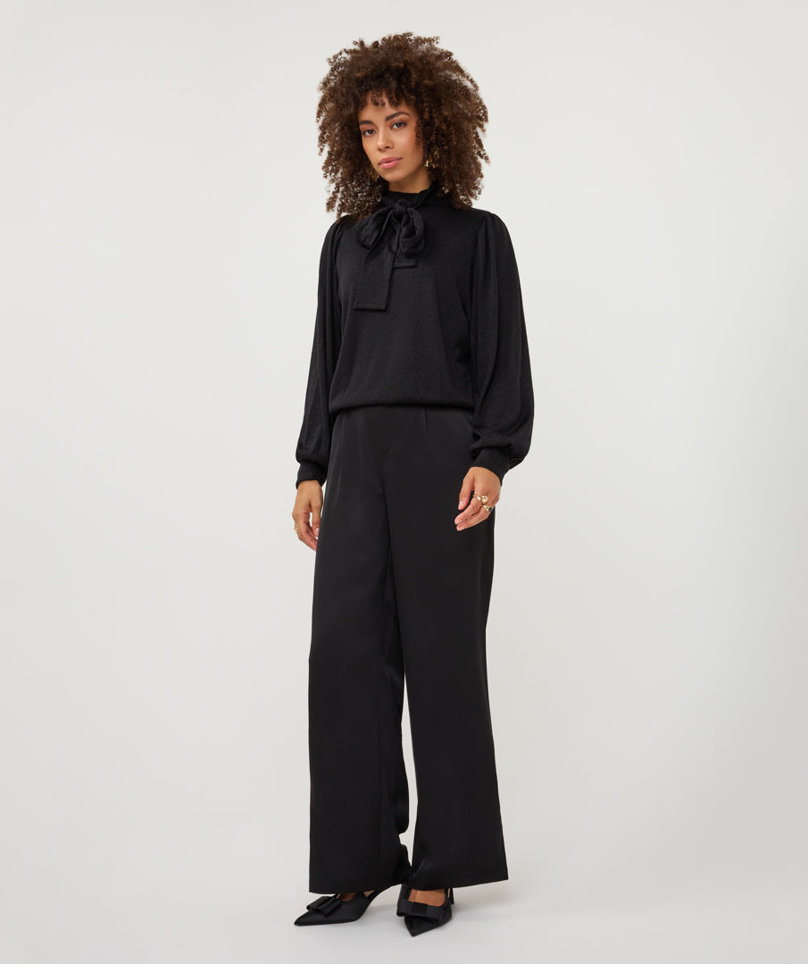 Blouse Esqualo bow wide sleeve lurex stretch - Black