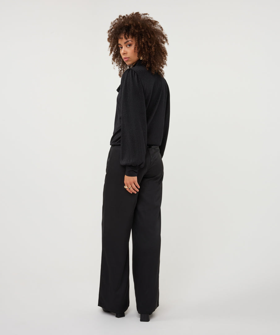 Blouse Esqualo bow wide sleeve lurex stretch - Black