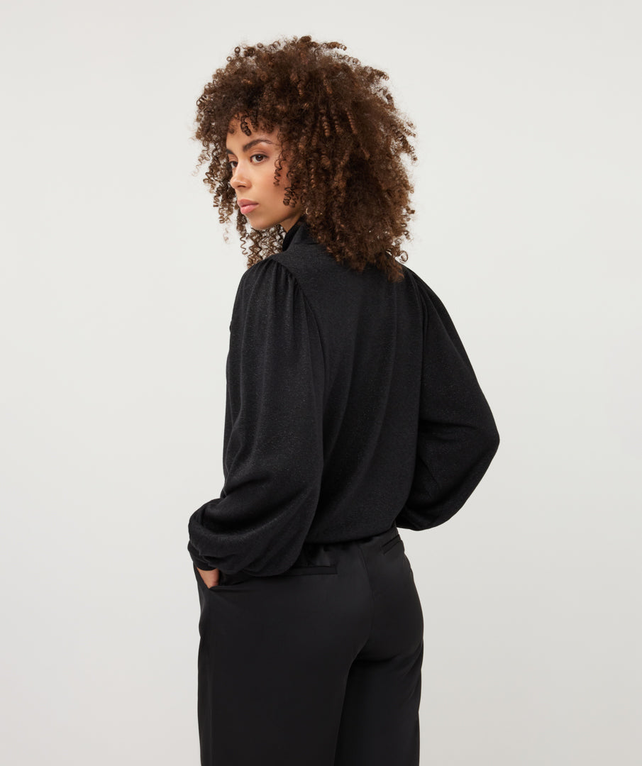 Blouse Esqualo bow wide sleeve lurex stretch - Black