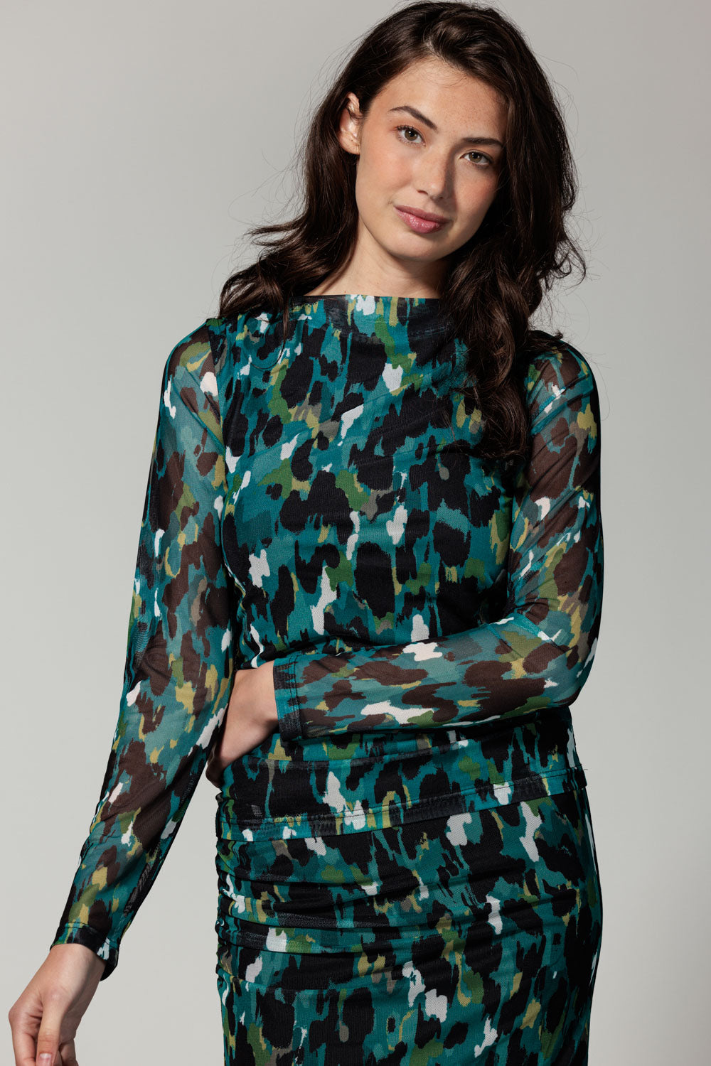 Blouse Tramontana  mesh autumn brushes - Print petrols