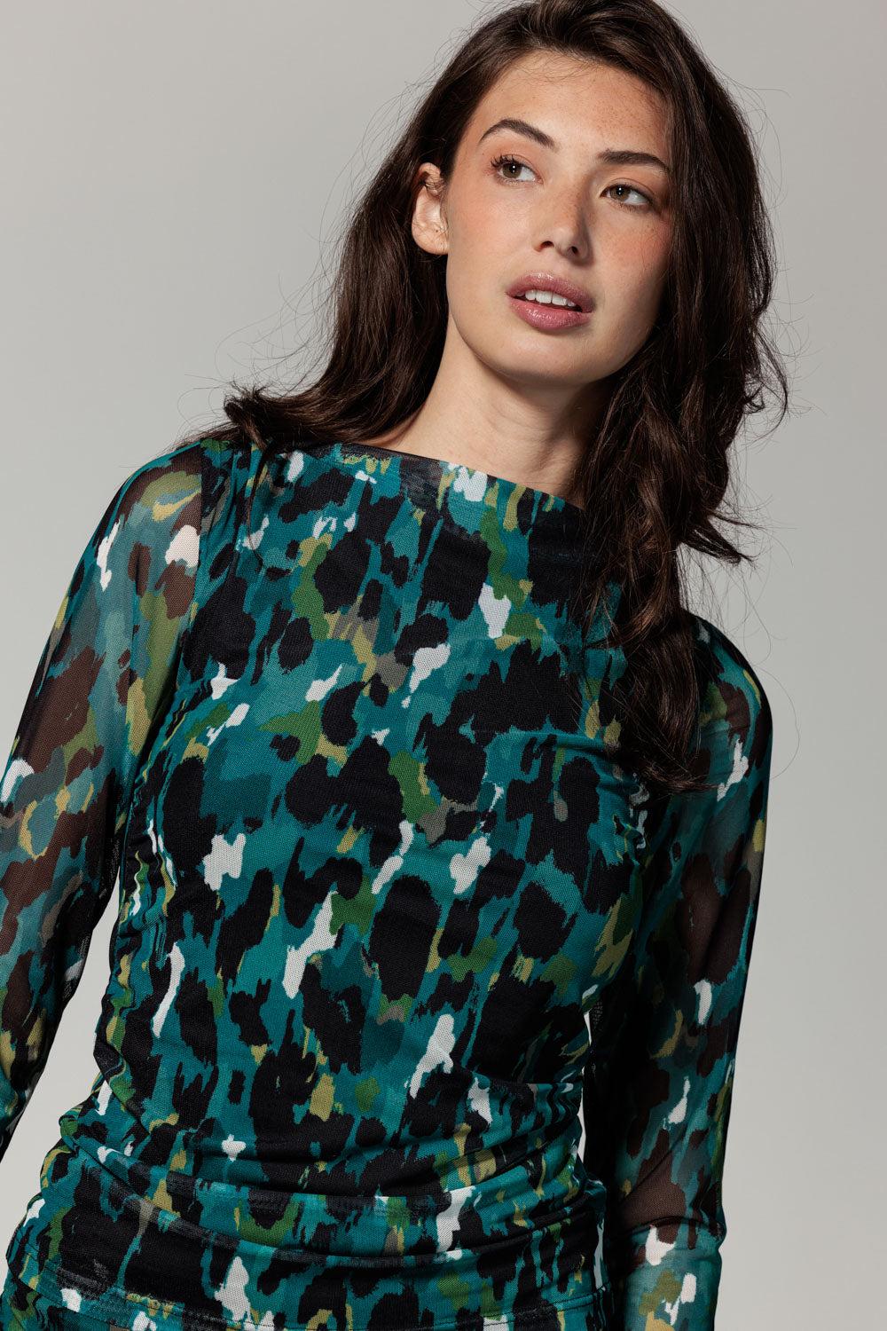 Blouse Tramontana  mesh autumn brushes - Print petrols