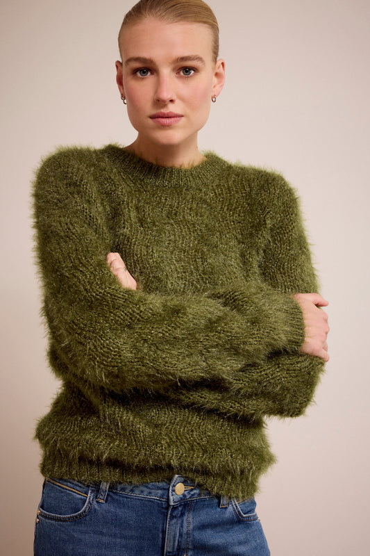 Trui Tramontana hairy yarn jumper - Moss