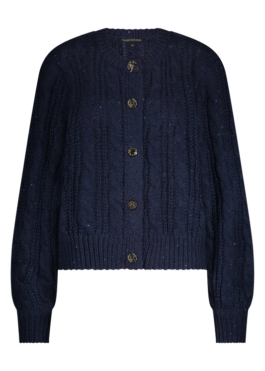 Cardigan Tramontana cable knit lurex cardigan blauw midnight