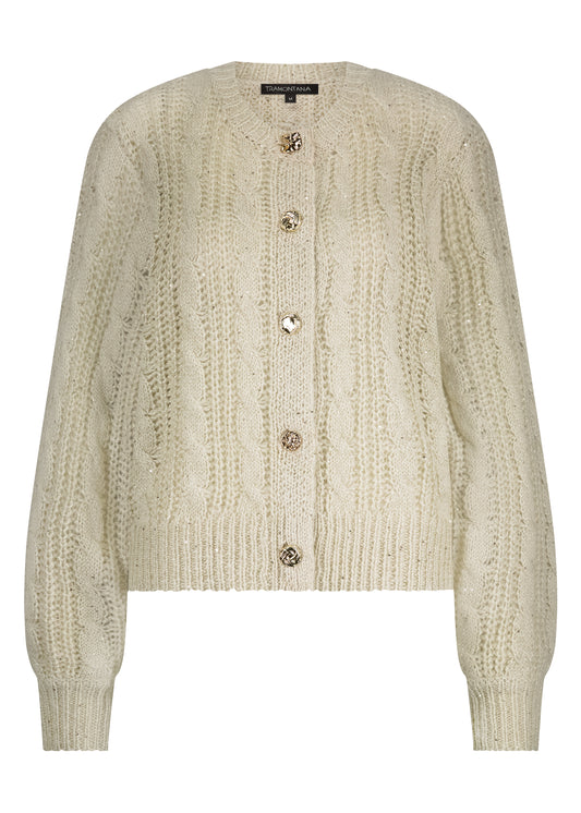 Cardigan Tramontana cable knit lurex cardigan kleur Stone