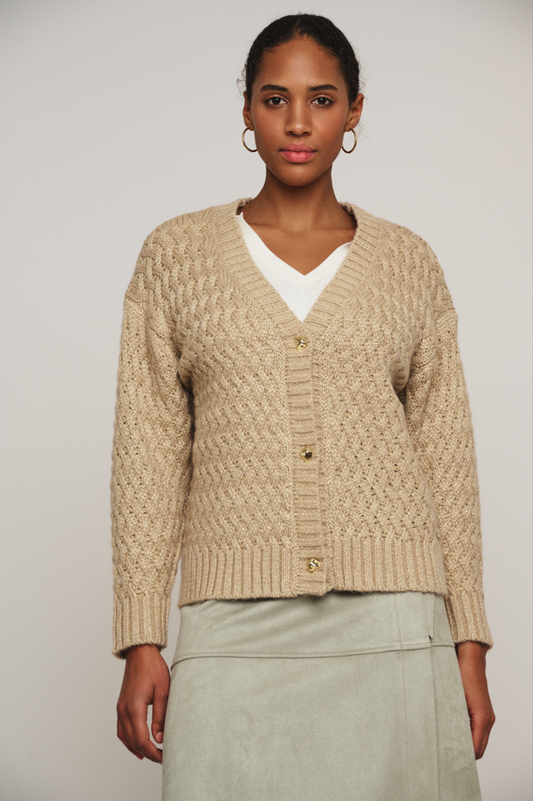 Cardigan Binx V-neck lurex - Sand