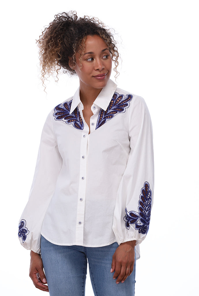 Blouse Kdesign blouse met borduursel indigo B731L