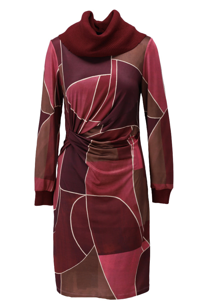 Jurk K-Design D312 met rolkraag & retro print P165
