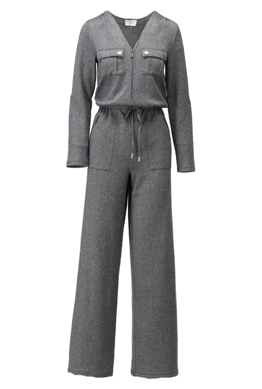 Jumpsuit Kdesign D417L Jumpsuit met rits & spikkel motief dark grey melange