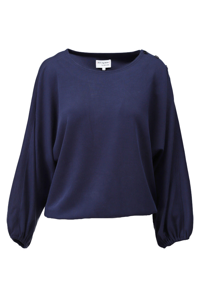 Top Kdesign D453L top met dolmanmouw & knoopjes navy blazer