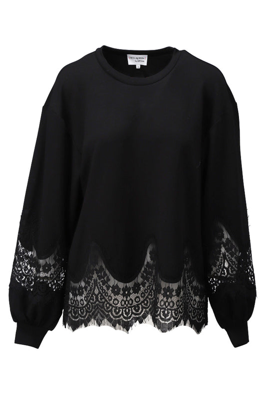 Top Kdesign D454L Top ronde hals met kant black