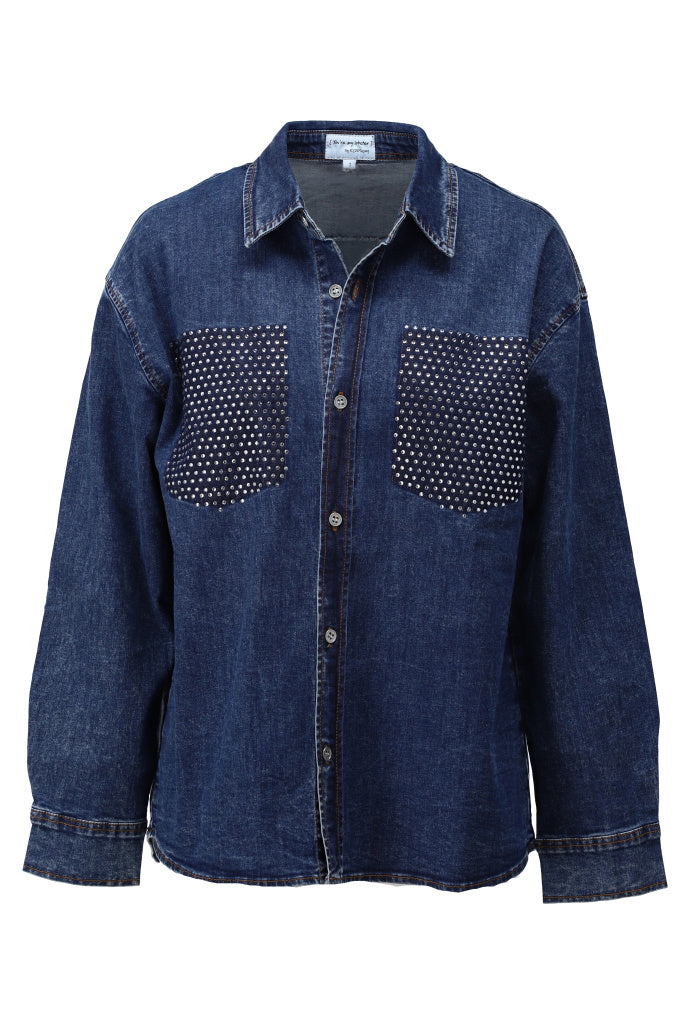 Jeanshemd K-Design D794L met strass - Blue denim