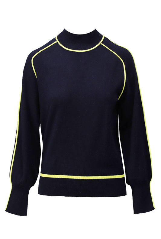 Pullover K-Design D826L opstaande kraag & bies - Navy