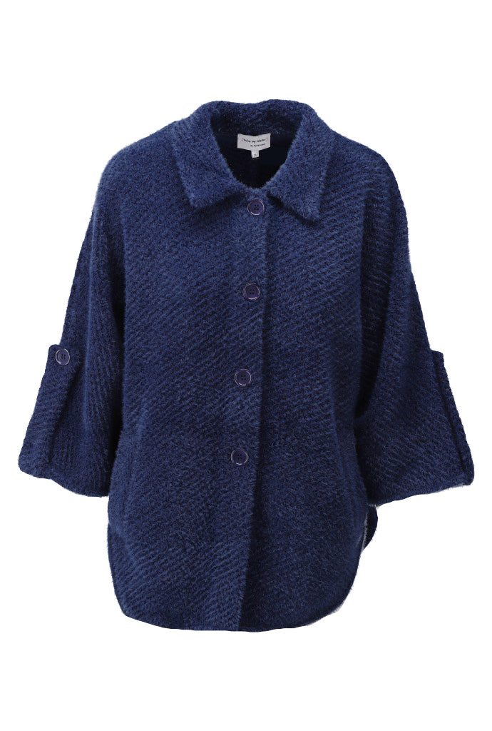 Cardigan K-Design D842L gebreide cape met knopen - Navy