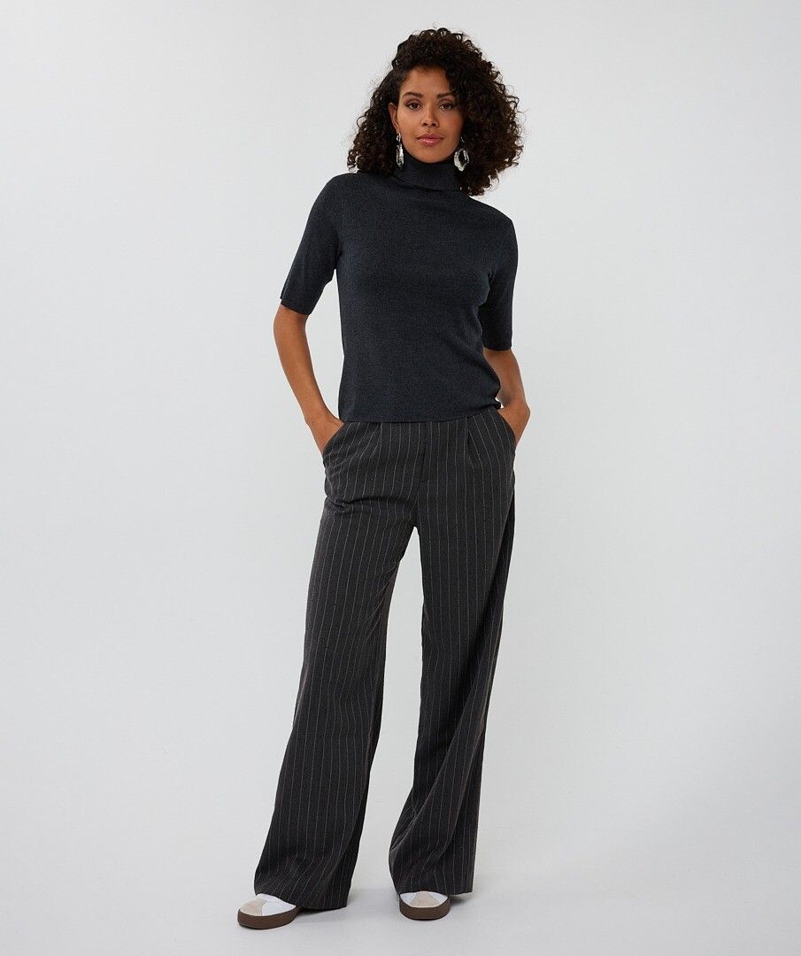 Broek Esqualo high waist stripe studs - Dark grey Melange
