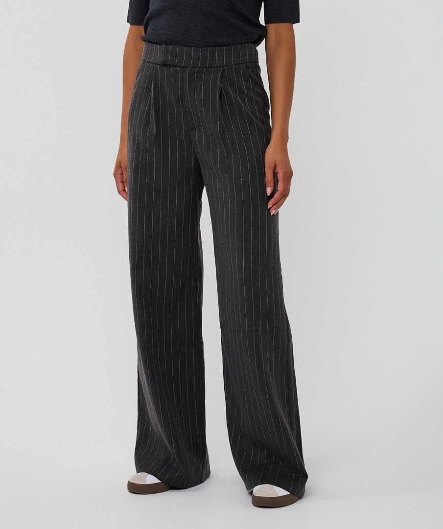 Broek Esqualo high waist stripe studs - Dark grey Melange