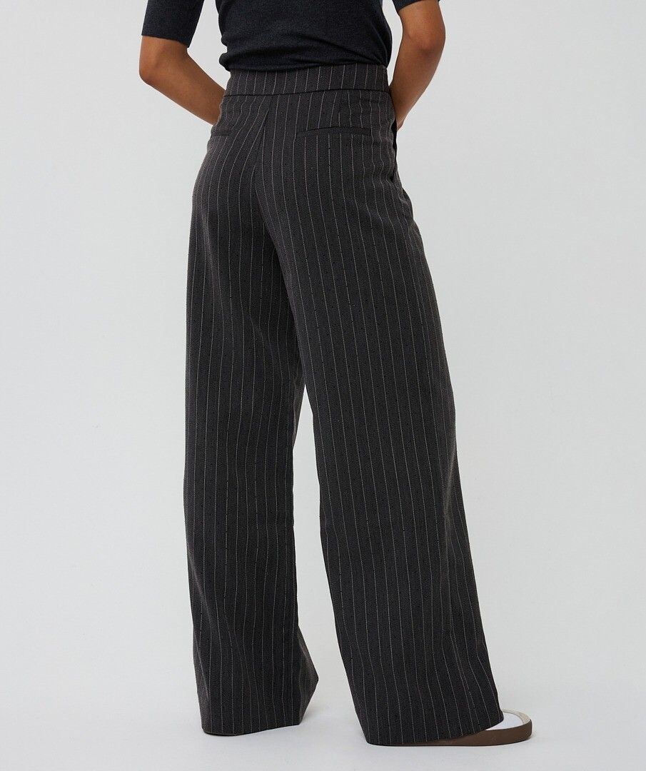 Broek Esqualo high waist stripe studs - Dark grey Melange