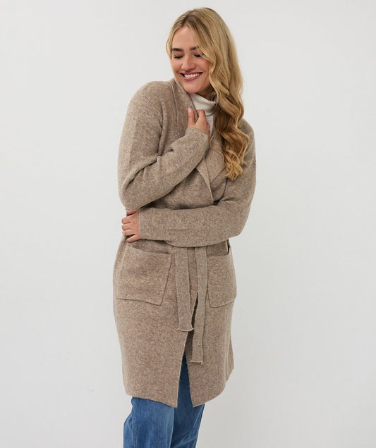 Cardigan Esqualo long pockets - Taupe melange