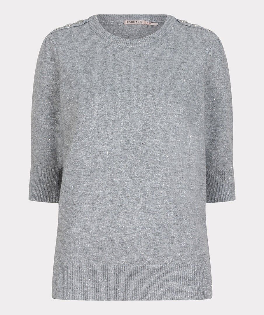 Trui Esqualo sequins s/slve - Light grey melange