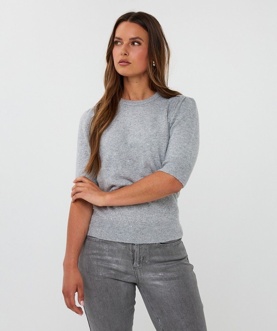 Trui Esqualo sequins s/slve - Light grey melange