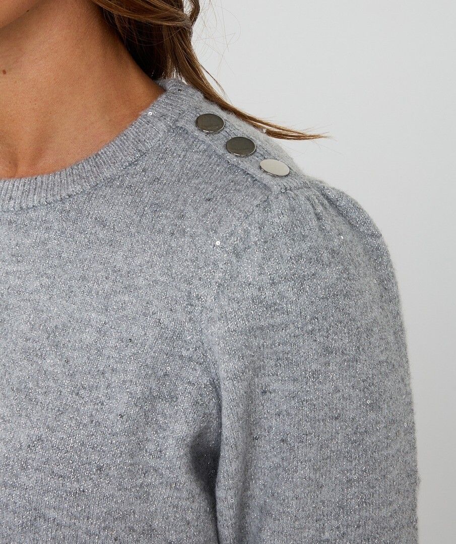 Trui Esqualo sequins s/slve - Light grey melange